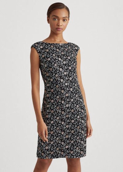 Vestidos Ralph Lauren Mujer Negros / Plateados / Rosas - Embroidered Cap-Sleeve - MFPXG5902